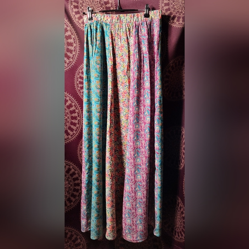 NWT NATURAL LIFE Valentina Turquoise Mixed Print Floral Midi Skirt *Vintage* - Picture 4 of 9